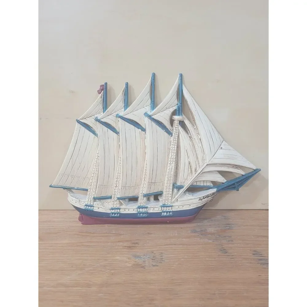 Vtg Nautical Clipper Ships And Sailboat Wheel Wall Decor Burwood USA Set Of 3